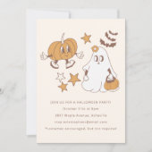 キュートグルーヴィレトロカボチャ幽霊ハローウィンパーティ 招待状 (正面)