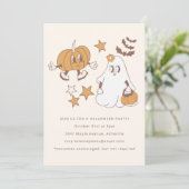 キュートグルーヴィレトロカボチャ幽霊ハローウィンパーティ 招待状 (スタンド正面)