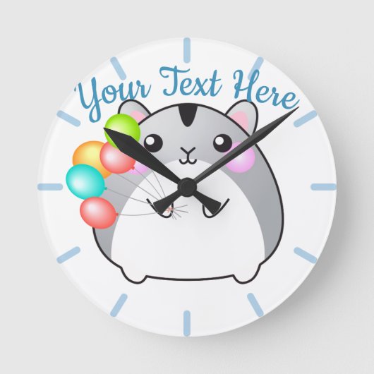 キュートグレーかわいいハムスター ラウンド壁時計 (正面)