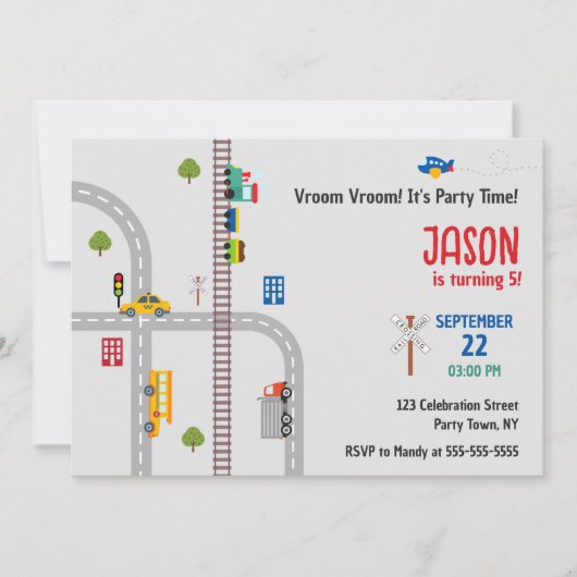 キュートグレーアーバントラフィックボーイズ誕生日招待状 招待状 (正面)