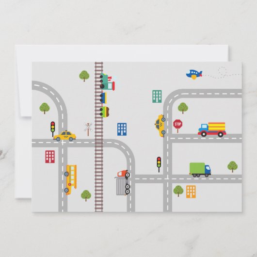 キュートグレーアーバントラフィックボーイズ誕生日招待状 招待状 (裏面)