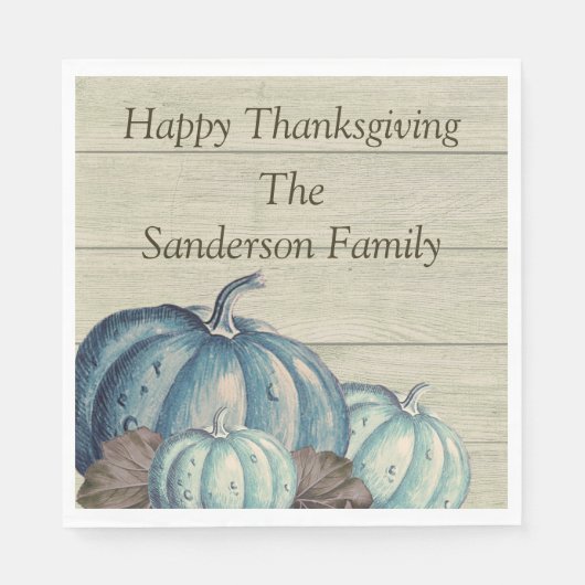 キュートグレーウッドオータム秋ブルーパンプキンナプキン スタンダードランチョンナプキン (正面)