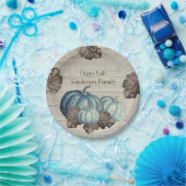 キュートグレーウッドオータム秋ブルーパンプキン紙P ペーパープレート (パーティー)