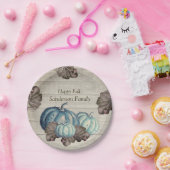 キュートグレーウッドオータム秋ブルーパンプキン紙P ペーパープレート (パーティー)