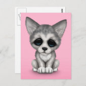 キュートグレーウルフカッブパピーオンピンク ポストカード (正面/裏面)