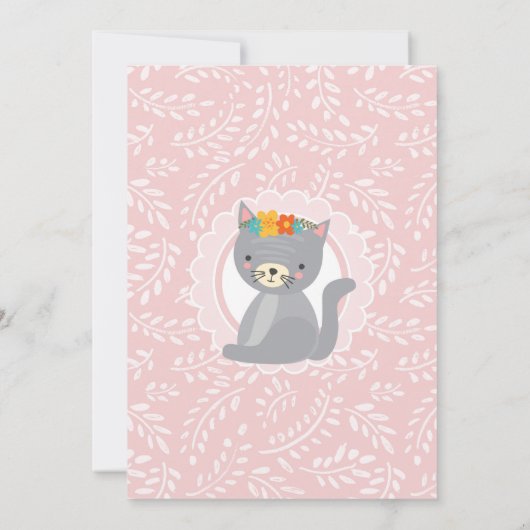 キュートグレーキットンピンクガールズベビーシャワー招待状 招待状 (裏面)