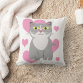 キュートグレーキャットラブカートゥーンおもしろいペットデザイン クッション (ブランケット)