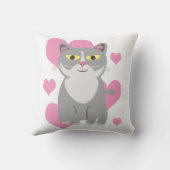 キュートグレーキャットラブカートゥーンおもしろいペットデザイン クッション (裏面)
