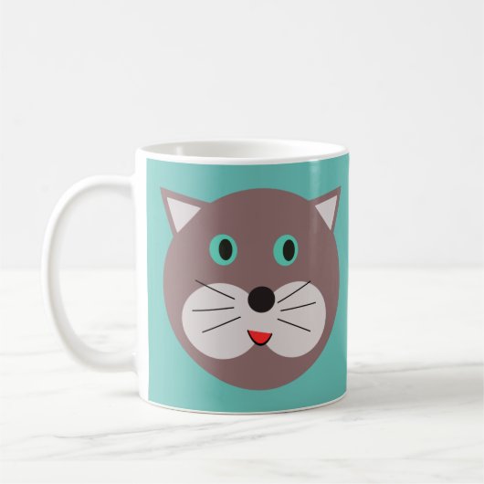 キュートグレーキャット顔マグ コーヒーマグカップ (左)