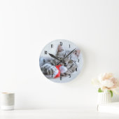 キュートグレータブビーキャットクリスマスハットクリスマス ラウンド壁時計 (ホーム)