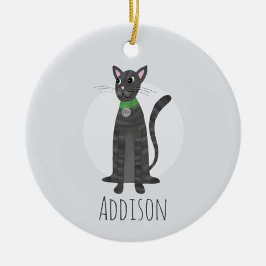 キュートグレータブビーキャットポープリントハッピーホリデー セラミックオーナメント (正面)