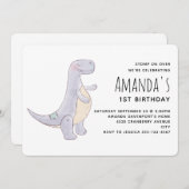 キュートグレーティラノサウルスレックス恐竜のおもちゃ誕生日 招待状 (正面/裏面)