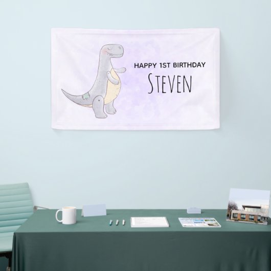 キュートグレーティラノサウルスレックス恐竜のおもちゃ誕生日 横断幕 (トレードショー)