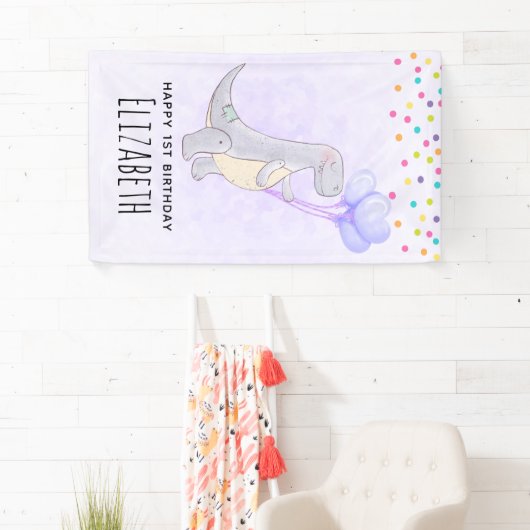 キュートグレーティラノサウルスレックス恐竜のおもちゃ誕生日 横断幕 (インサイチュ)