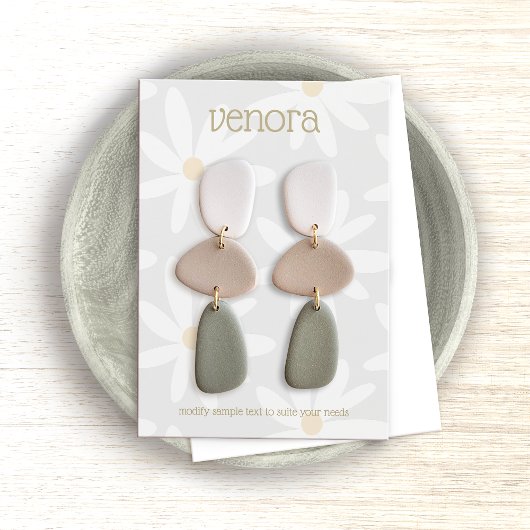 キュートグレーデイジーフローライヤリングディスプレイカード