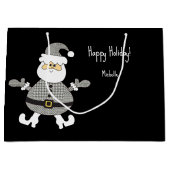 キュートグレープレイドサンタホリデイイラストレーション ラージペーパーバッグ (正面)