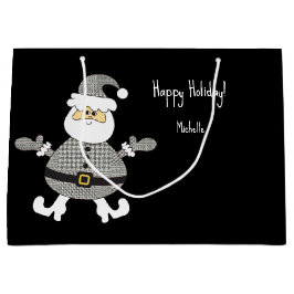 キュートグレープレイドサンタホリデイイラストレーション ラージペーパーバッグ