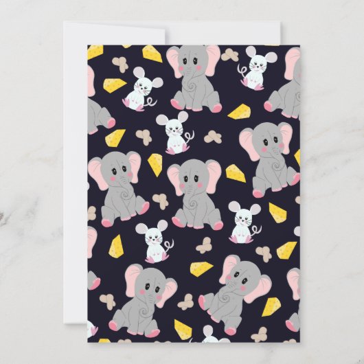 キュートグレーホワイトエレファントマウスピーナッツ誕生日 招待状 (裏面)