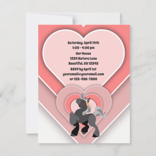 キュートグレーポニーとピンクハートズホース誕生日 招待状 (裏面)