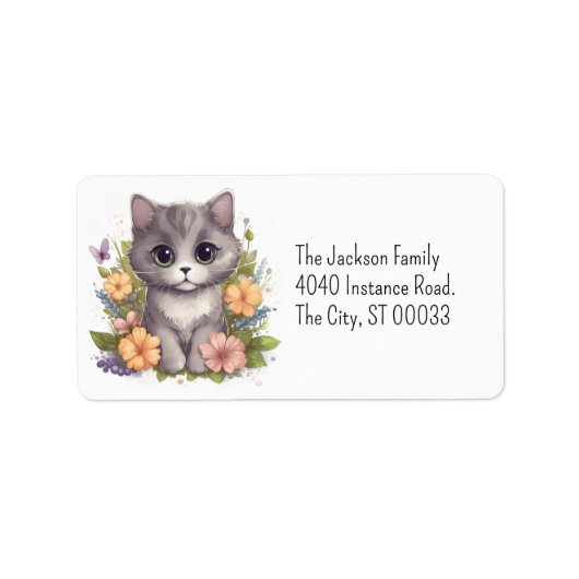 キュートグレー子猫かわいいチビ（小さくかわいく書いた感じ） ラベル (正面)