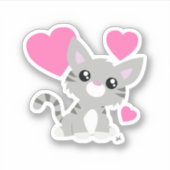キュートグレー子猫カスタムカットビニールシール シール (正面)