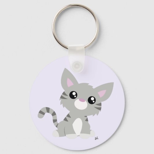 キュートグレー子猫キーチェーン キーホルダー (正面)