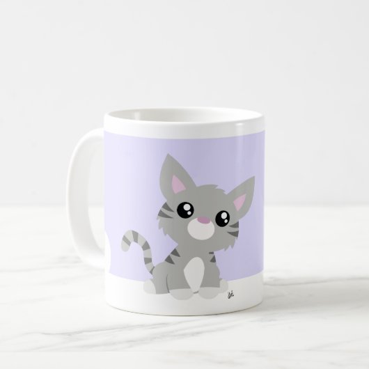 キュートグレー子猫マグ コーヒーマグカップ (正面左)