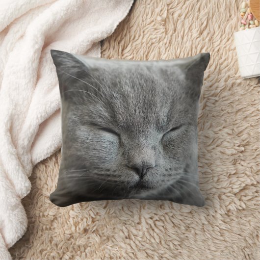 キュートグレー子猫顔フォト装飾用クッション クッション (ブランケット)