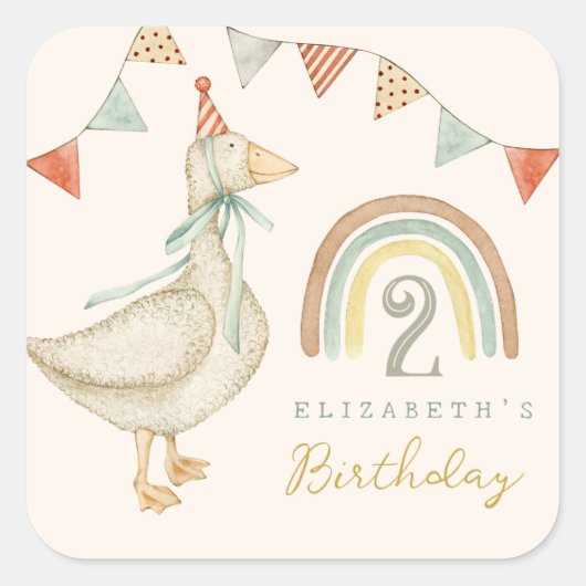 キュートグースベビー誕生日スクエアステッカー スクエアシール (正面)