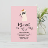 キュートグールドードルハロウィンエイジ誕生日ピンク 招待状 (スタンド正面)