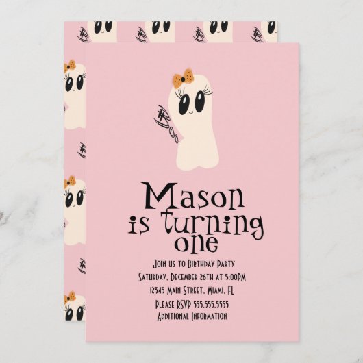 キュートグールドードルハロウィンエイジ誕生日ピンク 招待状 (正面/裏面)