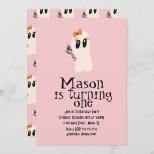 キュートグールドードルハロウィンエイジ誕生日ピンク 招待状