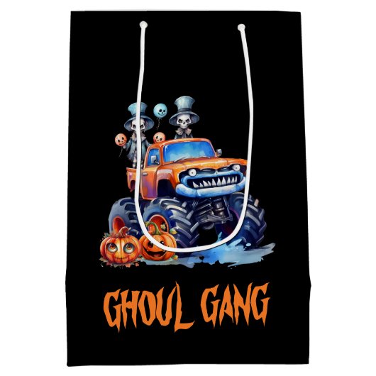 キュートグール集団スケルトン不気味トラックハロウィーン ミディアムペーパーバッグ (裏面)