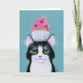 キュートケーキの誕生日グリーティングカード付きの可愛い猫 カード (正面)