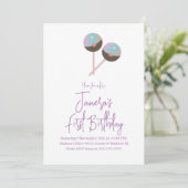 キュートケーキキャンディポップ・アートのバーファースト誕生日招待状 招待状 (スタンド正面)