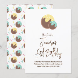 キュートケーキボールポップ・アートのファースト誕生日招待状 招待状