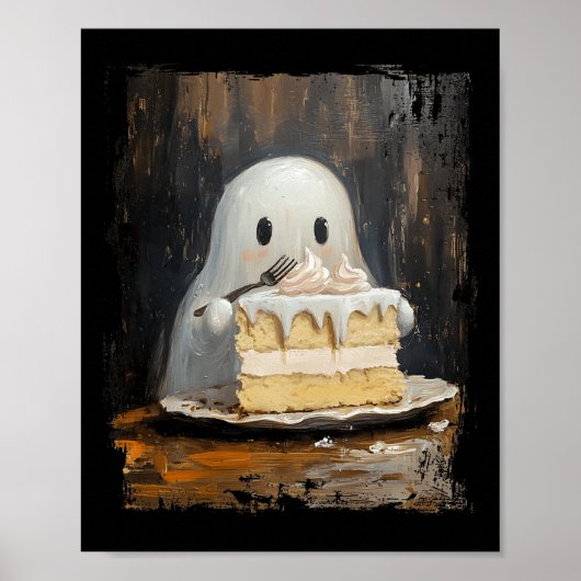 キュートケーキ幽霊食べズケーキ面白いハロウィーンフードL ポスター (正面)