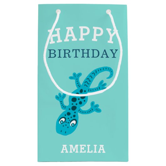 キュートゲコリザードブルーボーイ子供の誕生日 スモールペーパーバッグ (裏面)