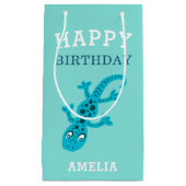 キュートゲコリザードブルーボーイ子供の誕生日 スモールペーパーバッグ (正面)