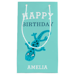 キュートゲコリザードブルーボーイ子供の誕生日 スモールペーパーバッグ