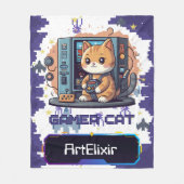 キュートゲーマーキャットブループリント フリースブランケット (正面)