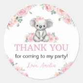 キュートコアラピンクフローラガール誕生日 ラウンドシール (正面)