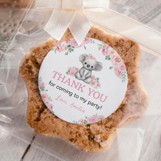 キュートコアラピンクフローラガール誕生日 ラウンドシール