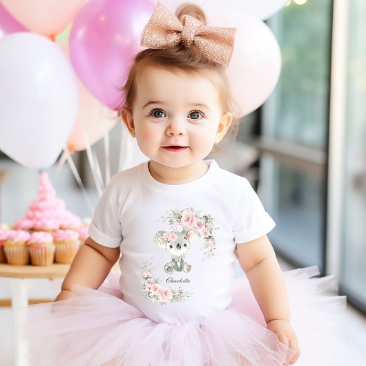 キュートコアラピンクフローラセージ緑誕生日 ベビーTシャツ