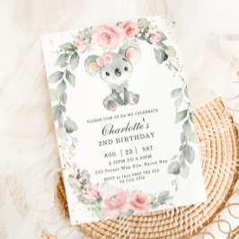 キュートコアラピンクフローラセージ緑誕生日 招待状