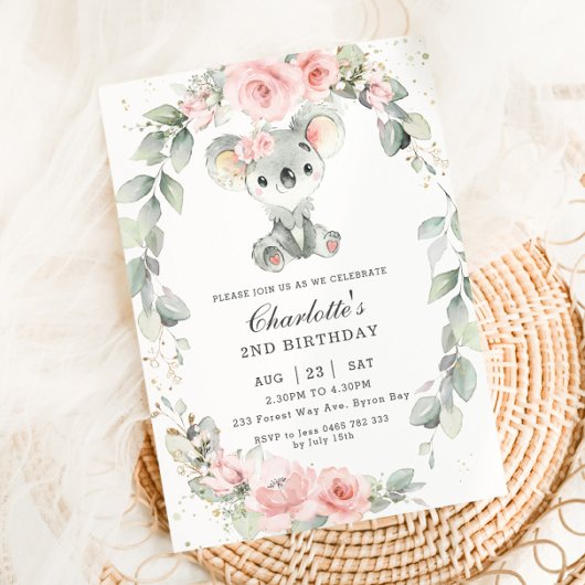 キュートコアラピンクフローラセージ緑誕生日 招待状