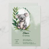 キュートコアラベアウォーター色グリーン誕生日 招待状 (正面/裏面)
