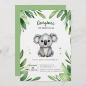 キュートコアラベアーグリーン離れ誕生日スファースト 招待状 (正面/裏面)