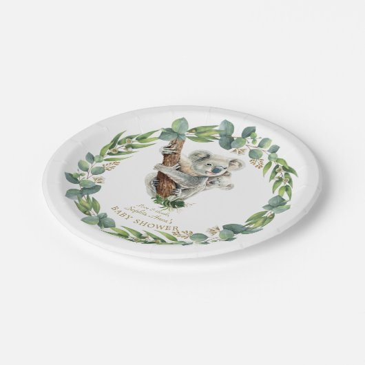 キュートコアラユーカリリースガールベビーシャワー ペーパープレート (アングル)