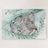 キュートコアラ&ベビーウォーターカラーニュートラル子供部屋ティール（緑がかった色） ジグソーパズル (横)